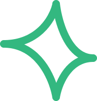 A green, four-pointed star shape with rounded edges on a light gray background.